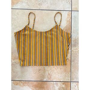 Lemite Korean Fashion Boho Mustard Yellow Striped Crop Tank Top S